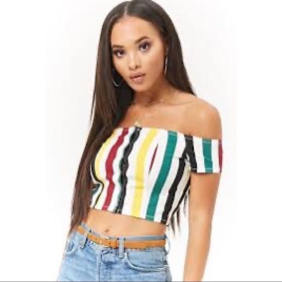 NWT Forever 21 Off The Shoulder Crop Top - Picture 1 of 6